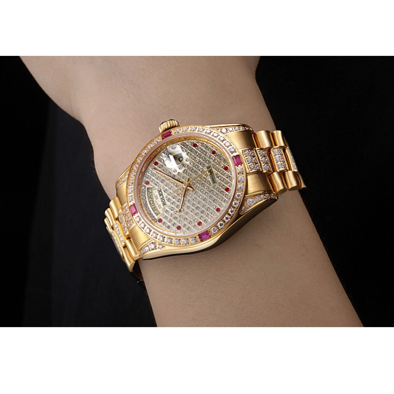 Aaa replica watch Swiss Yellow 621614 Rolex Gold-srl184 Day-Date Diamonds 0722
